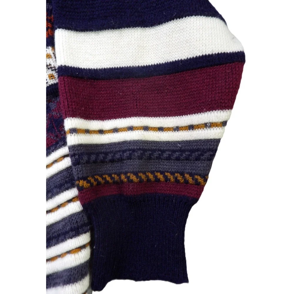 VTG Marc O'Polo 80s V-Neck Geometric Sweater Men 40 Navy Multicolored Wool Knit